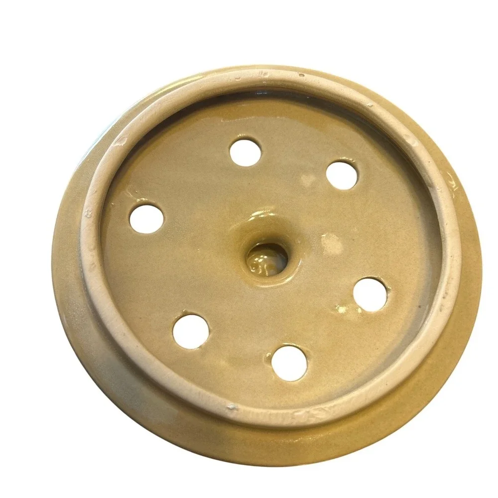 Vintage Mustard Yellow Ceramic Garlic Keeper Vented Lid Stoneware Storage Crock